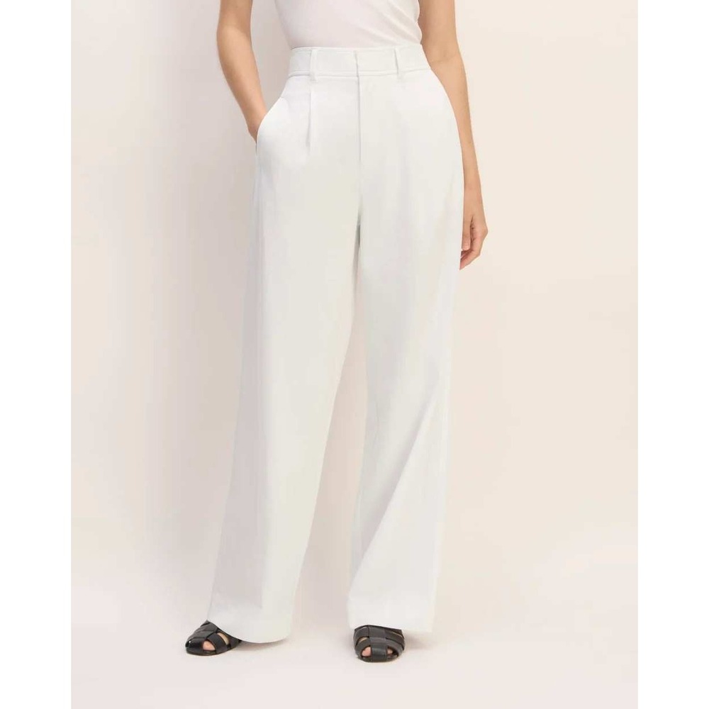 Everlane The Draper Pant Buttersmooth White Pleated Wide Leg Size 10S High Rise
